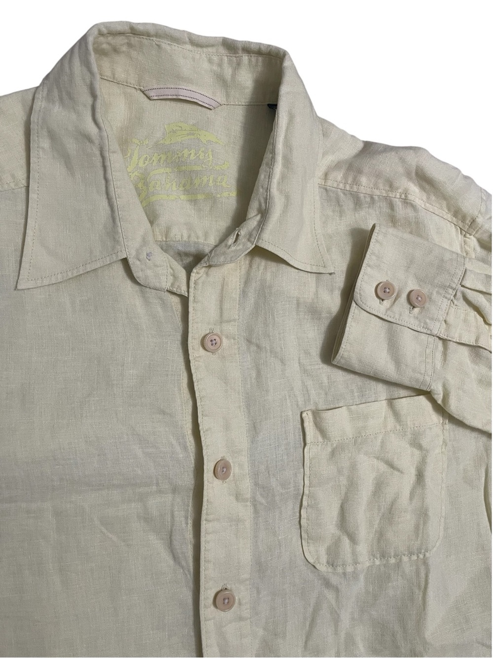 Tommy Bahama Relax Yellow Linen Button-Down Shirt Large